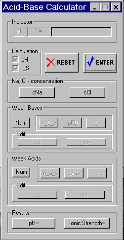 Главное диалоговое окно программы Acid-Base Calculator