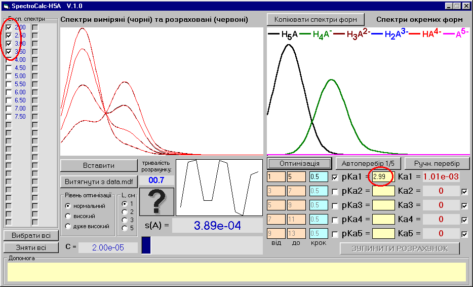 Различные режимы программы SpectroCalc-H5A